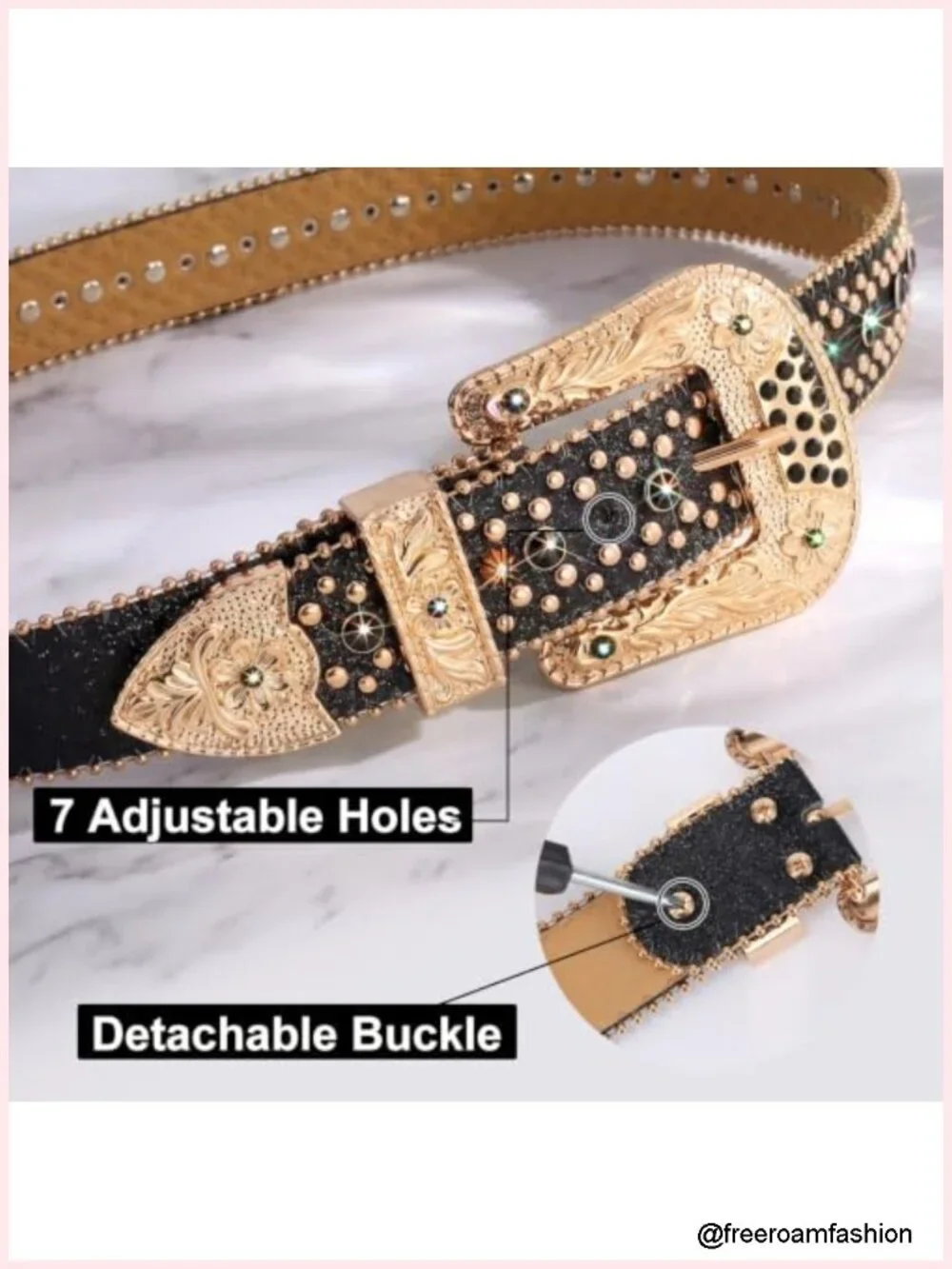 Premium Leather Rhinestone Belt with Detachable Buckle, Western Cowgirl Bling